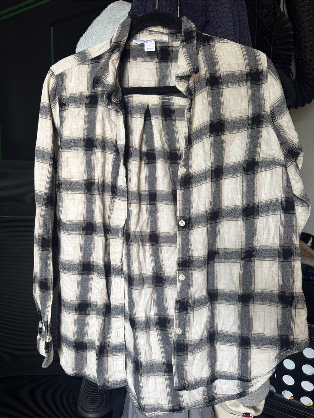 Women’s Black & Cream Plaid Button-Down Flannel
